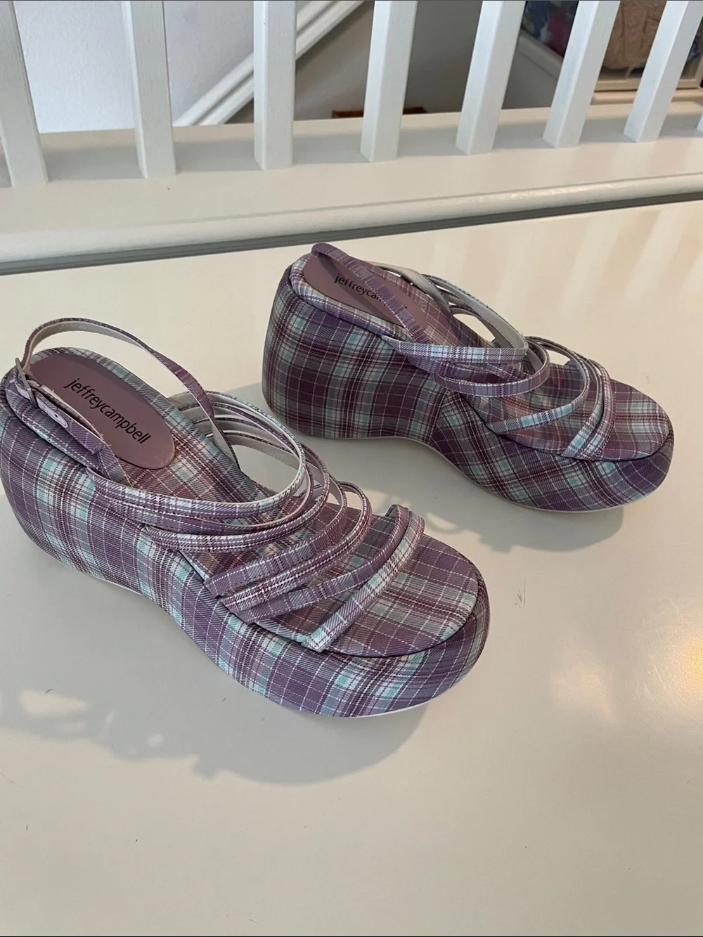 JEFFREY CAMPBELL Vibez Platform Sandal Purple Plaid Platform Sandals Size 10